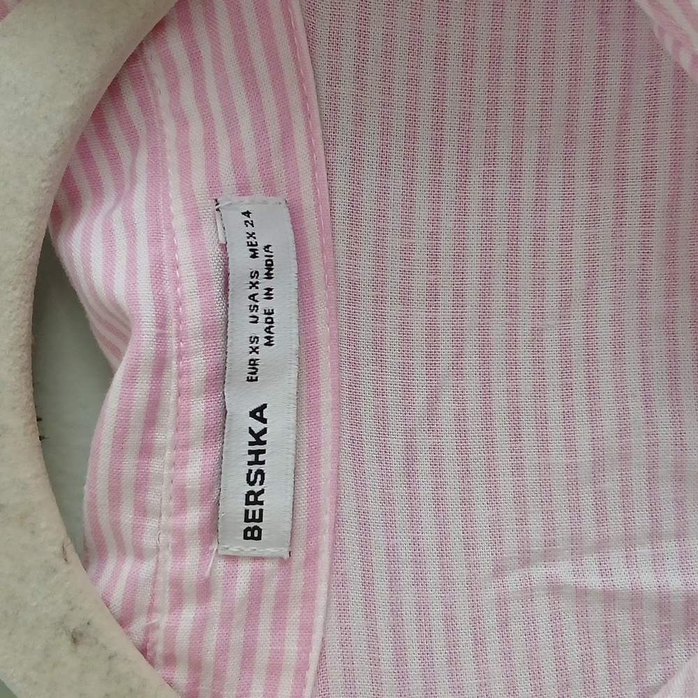 Bershka Women's Light Pink and White Striped Button Up Long Sleeve Shirt Size XS - Picture 3 of 6